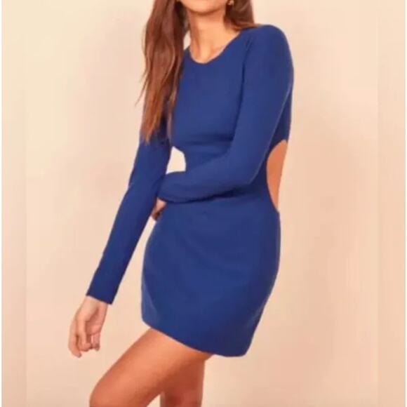 REFORMATION Kensy Knit Mini Dress Rib Stretch Cutout Royal Blue Sz S {Z54} - Picture 3 of 8